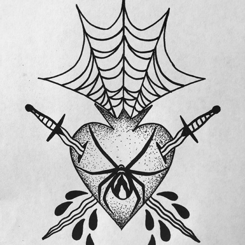 sacred spidey heart 🗡🖤🕷 #tattooapprentice #tattoodesign #blackworkillustrations #blackwork #inkwork #penandink #sacredheart #occult #inkillustration