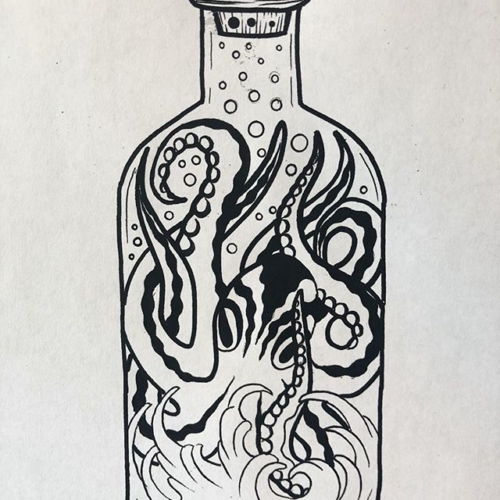 looking forward to doing more bottle specimens in the future 🐙🐙 #tattoodesign #tattooapprentice #blackworkillustrations #inkillustration #blackwork #inkwork #linework #octopus