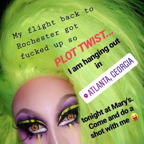 Come hang out with me at @marysatl, my flight isnt until the morning. And there is a drag show fundraiser put on by @wussymag!