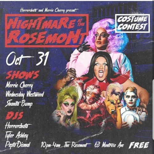 Party with us tonight at @therosemontnyc! Let's close out Halloween month with a bang! @merrie_cherry @horrorchatanyc @itspeptodismal @tylerjashley @shanitabump